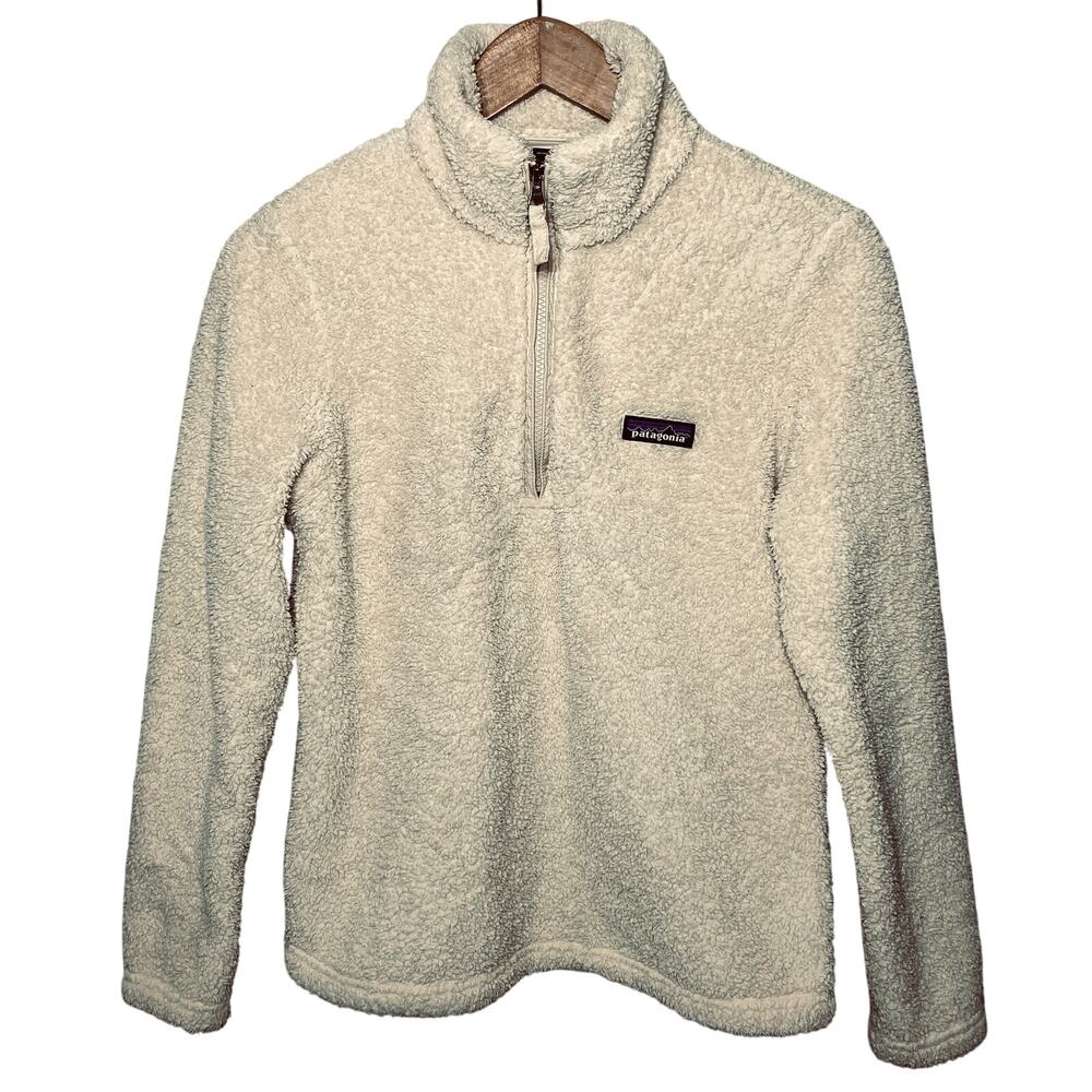Patagonia Jacket Sherpa Fleece Women Cream 1/4 Zip Pullover Fall Winter Preppy S